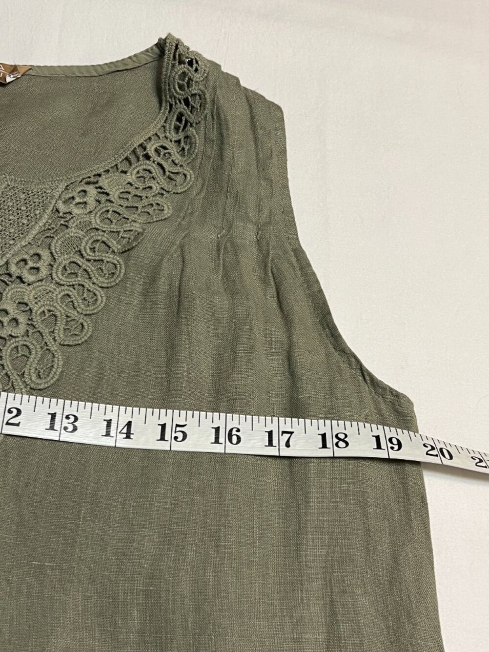 Carla Conti 100% Linen Dress Small Sage Green Lace Trim Sleeveless Italian - Picture 8 of 10